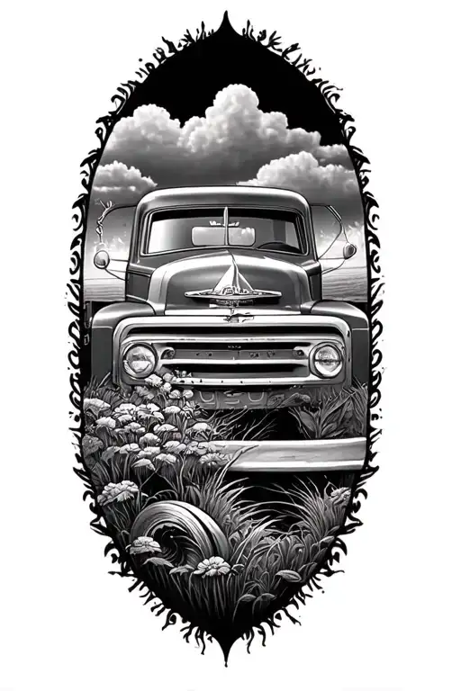 old truck tattoo design idea