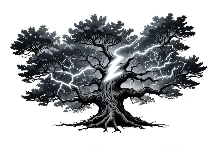 tree with lightning bolt striking tattoo design idea