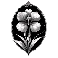 scripture, iris, lake, cross, four leaf clover tattoo design idea