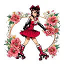 japanese pin up girl with roller skates tattoo design idea