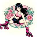 japanese pin up girl with roller skates tattoo design idea