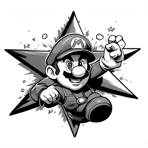 mario emerging from a star tattoo design idea
