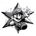 mario emerging from a star tattoo design idea