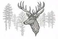 deer head with trees tattoo design idea