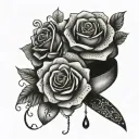 a garter belt intertwined with trible and roses  tattoo design idea