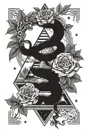 snake roses pyramid trees roses crows moons stars waterfalls tattoo design idea
