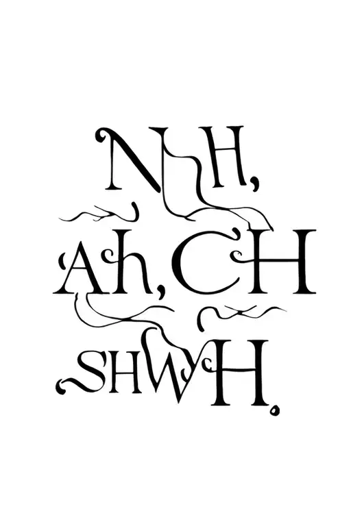 "NH, AH, CH, EH, SH, WH" family initials intertwined tattoo design idea