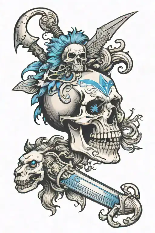 skull, lion, sagittarius, blue eyes tattoo design idea