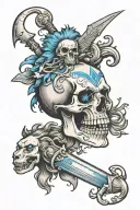 skull, lion, sagittarius, blue eyes tattoo design idea
