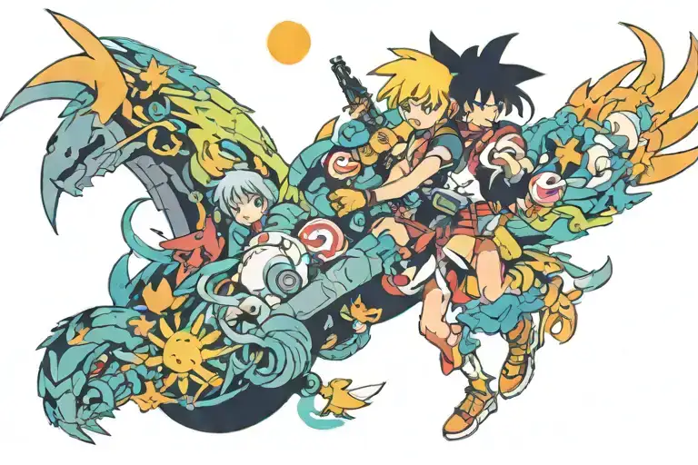 Imagine a vibrant mural representing childhood nostalgia from the late '80s to early 2000s. tattoo design idea