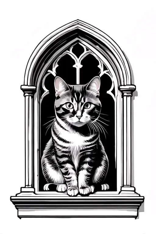 cat in cathedral window looking tattoo design idea