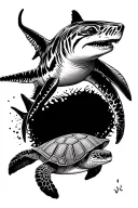 zebra shark, sting ray, turtle tattoo design idea