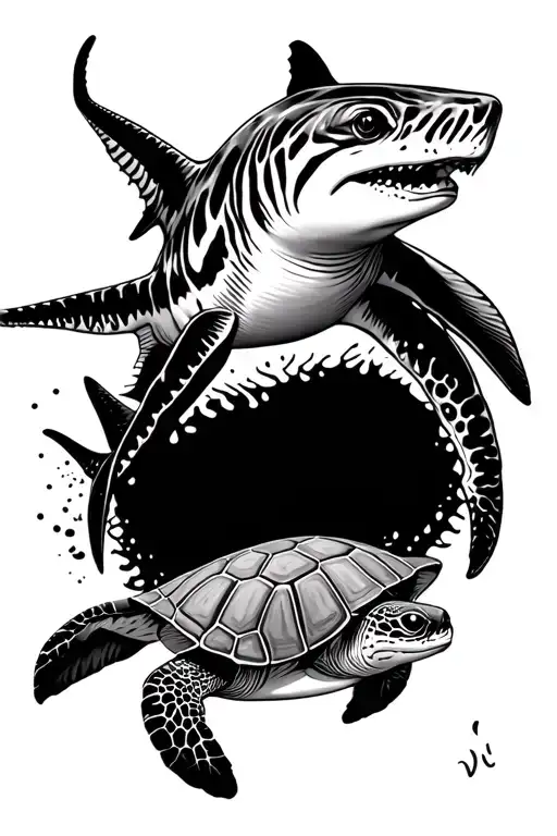 zebra shark, sting ray, turtle tattoo design idea