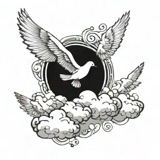 clouds, dove flying, heaven like illustration inspired tattoo tattoo design idea