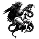 goddess holding snake. riding eagle. tattoo design idea