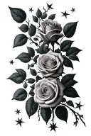roses and stars connected by stems to make it look like vines tattoo design idea