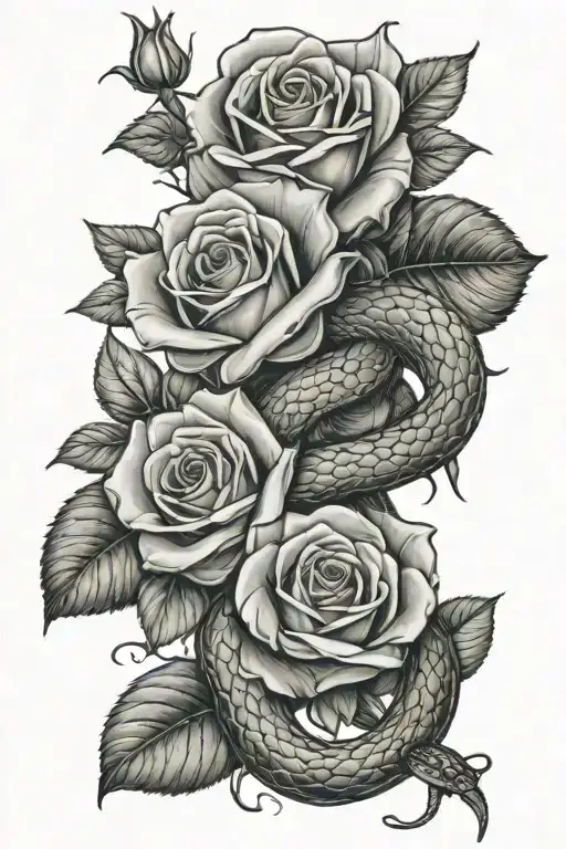 Roses and snake tattoo design idea