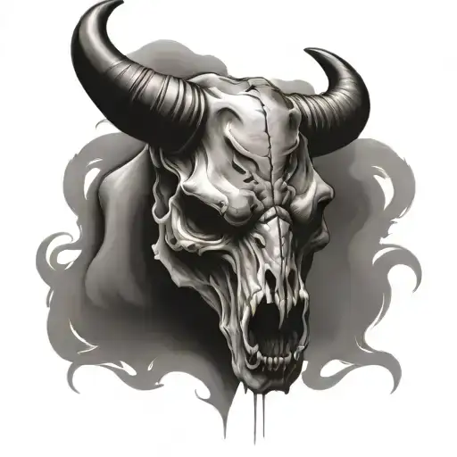raging bull skull tattoo design idea