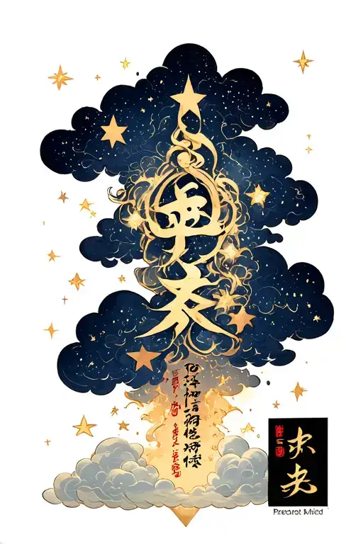 Biblical cloud and proverb in Japanese and star tattoo design idea