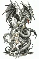 angel demon fight Dragon tattoo design idea