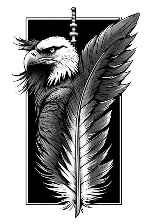 A stylized eagle feather transforming into a lifeline, symbolizing the guidance and assistance law enforcement provides to those in need tattoo design idea