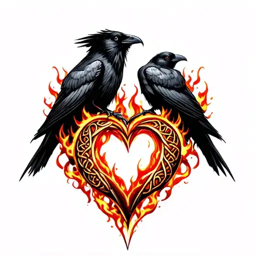 celtic crow and firey heart tattoo design idea