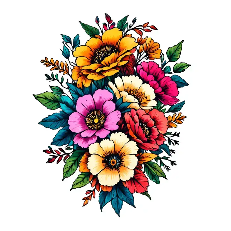 dark, colorful florals tattoo design idea
