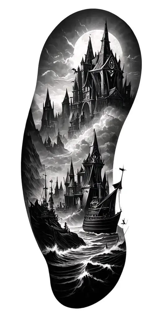 Atlantis lost city tattoo design idea