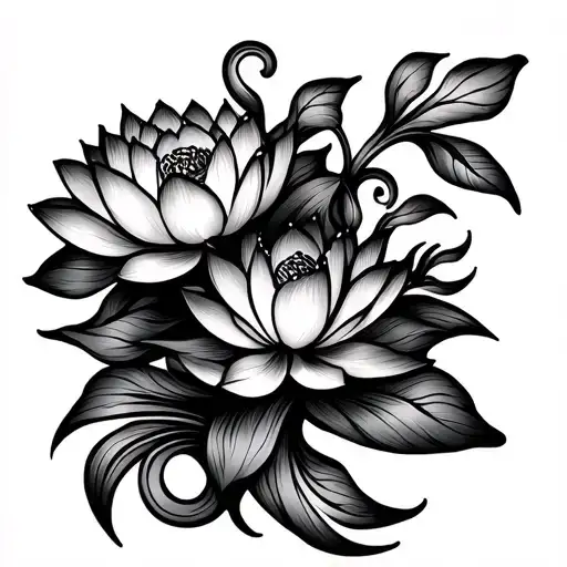 line work Egyptian lotus flowers with swirly stems tattoo design idea