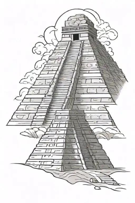 Mayan pyramid emerging tattoo design idea