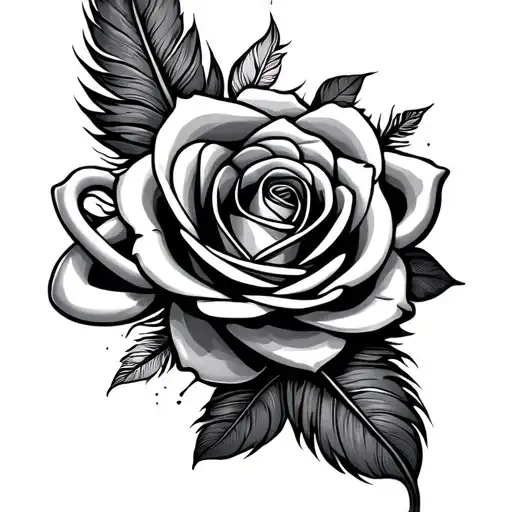 Rose feather and infinity sign intertwined tattoo design idea
