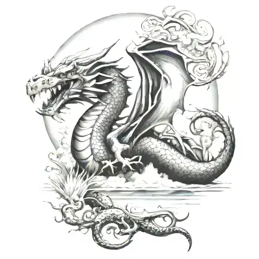 dragon moon pines lake tattoo design idea