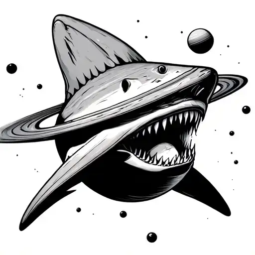 Shark Tooth shaped planets orbiting tattoo design idea