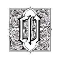 initial monogram tattoo letter E G E J B 3D representation with cross  tattoo design idea