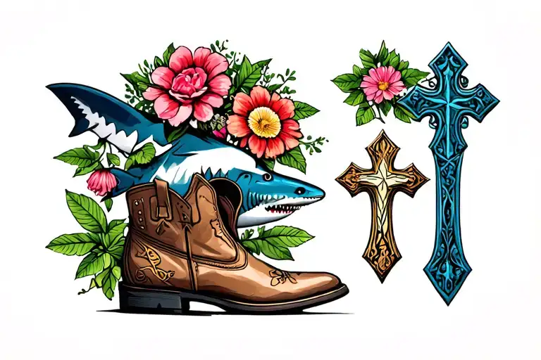 I want a poison tree, shark, cross, cowboy boot, the birth flowers of May, janurary, july, and june I want my papas birt tattoo design idea