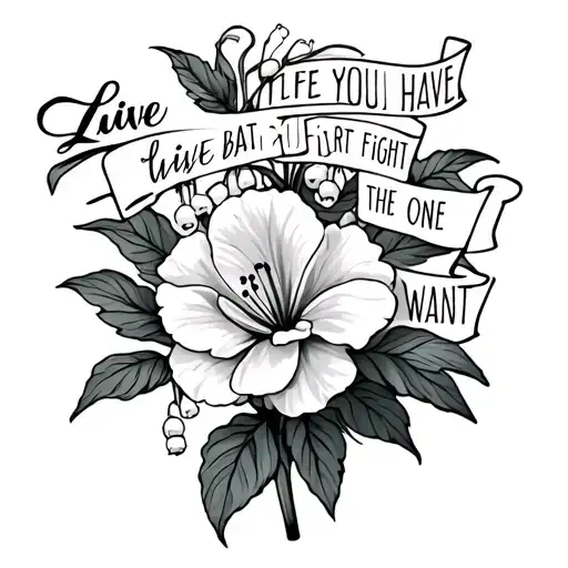  carnation, Lily of the valley spine tattoo that says “live the life you have but fight for the one you want” skinny tattoo design idea