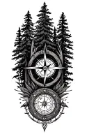 hunting, compass, forest tattoo design idea