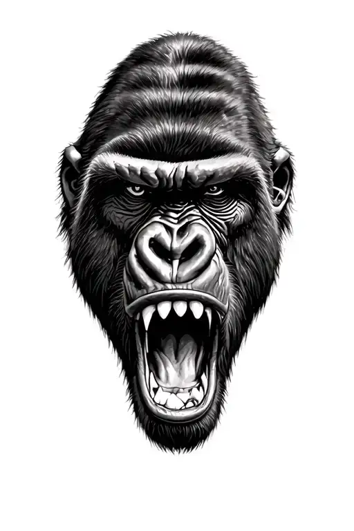 Gorilla angry mouth open tattoo design idea