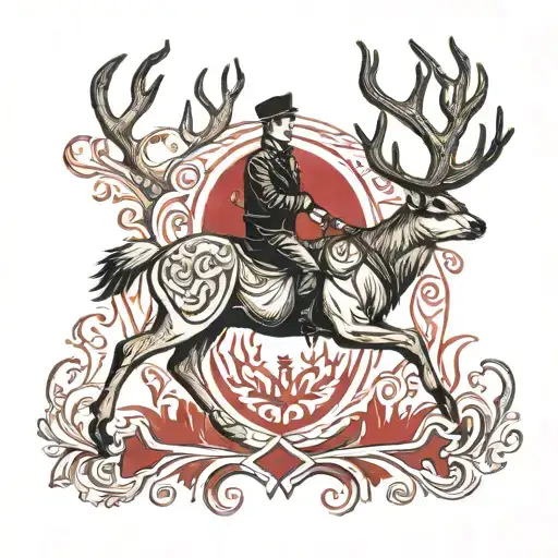 Hunting style, deer, with latvian symbolic or latvian flag (red-white-red) tattoo design idea