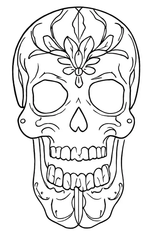 a simple Mexican style sugar skull with a knife through it tattoo design idea