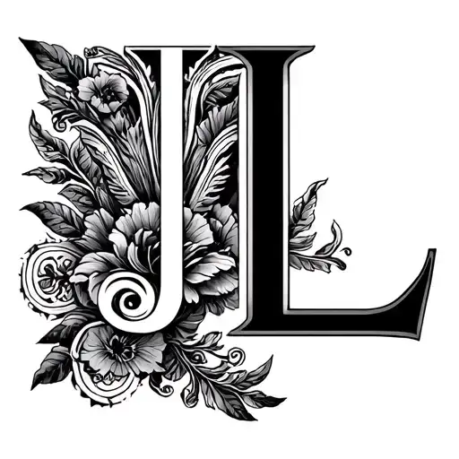 J L separated about 3" apart and the L about 3" lower to the Right with filagree traveling from the J to L behind  tattoo design idea