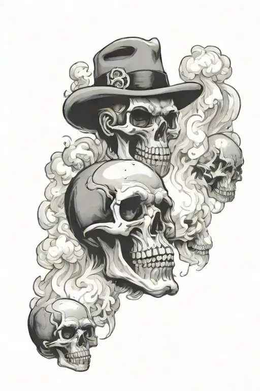 gangsters and mobsters with smokey skull cascading smoke tattoo design idea