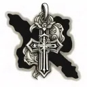 Cross with dog tag wrapped around it and Air Force logo in background tattoo design idea