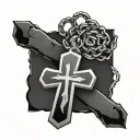 Cross with dog tag wrapped around it and Air Force logo in background tattoo design idea