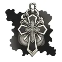 Cross with dog tag wrapped around it and Air Force logo in background tattoo design idea
