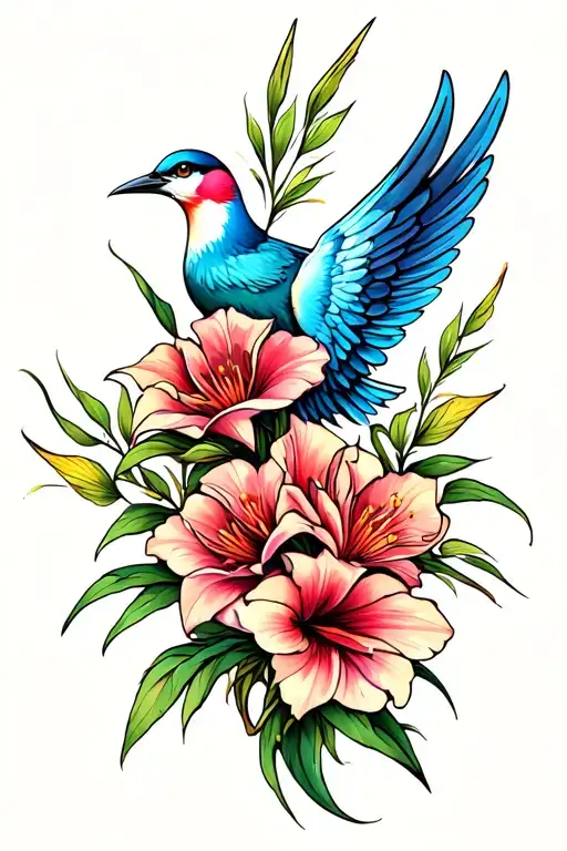 bird wing with gladioli tattoo design idea
