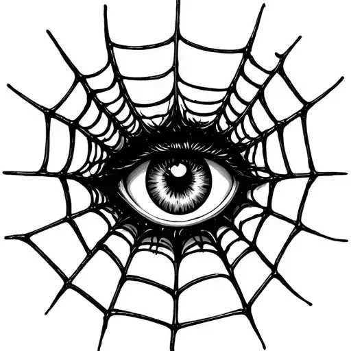 cob web with eye in the middle representing madness in the soul tattoo design idea