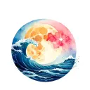 full moon, waves, star, infinity tattoo design idea