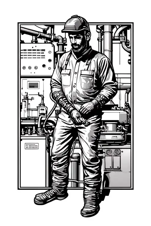 welder in an oil refinery tattoo design idea