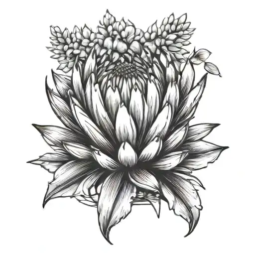 outline floral protea flower tattoo design idea